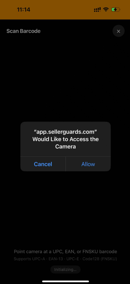 Camera permission dialog