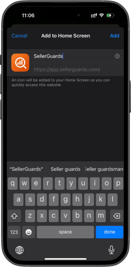 Add to Home Screen action sheet