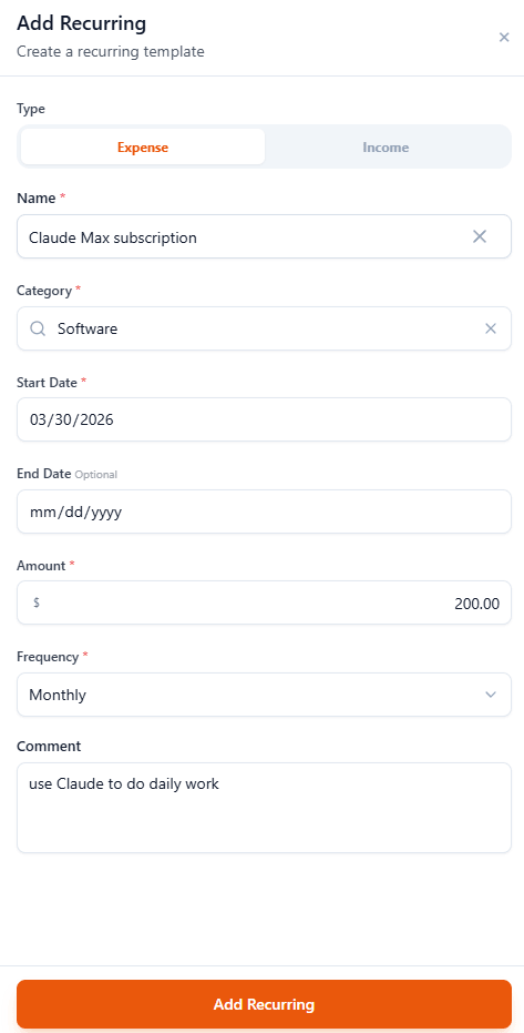 Add Recurring